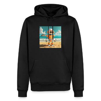 niedlicher kleiner orangefarbener futuristischer Vintage-Roboter - Männer Premium Bio Hoodie - Schwarz - Vorne - Nico (187cm)