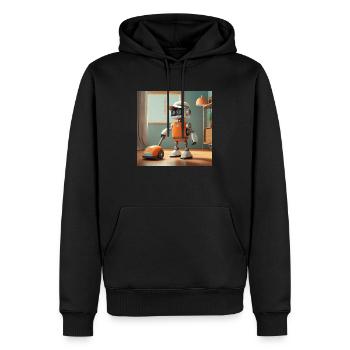 niedlicher kleiner orangefarbener futuristischer Vintage-Roboter - Männer Premium Bio Hoodie - Schwarz - Vorne - Nico (187cm)