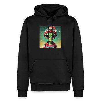 extraterrestre portant un pull de Noël moche - Sweat à capuche Premium bio Homme - noir - Devant - Nico (187cm)