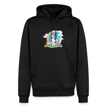 Joyeux enfants Licorne arc-en-ciel Logo - Sweat à capuche Premium bio Homme - noir - Devant - Nico (187cm)