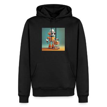 cute little orange vintage robot buying groceries - Men’s Premium Organic Hoodie - black - Front - Nico (187cm)