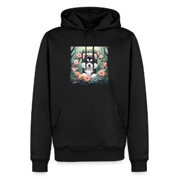 Niedliches Baby Alaska Malamute Blumen - Männer Premium Bio Hoodie - Schwarz - Vorne - Nico (187cm)