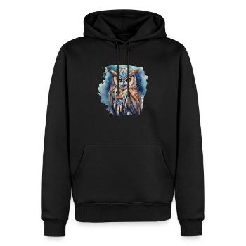 Pouvoir chamanique, Animal, Hibou, Sagesse, Intuition - Sweat à capuche Premium bio Homme - noir - Devant - Nico (187cm)
