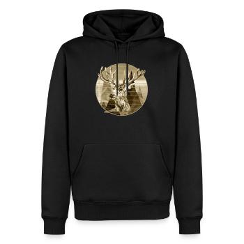 Hirsch - Männer Premium Bio Hoodie - Schwarz - Vorne - Nico (187cm)