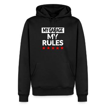 Garage - Männer Premium Bio Hoodie - Schwarz - Vorne - Nico (187cm)