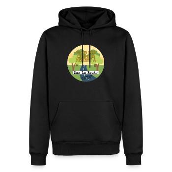 Tous les chemins mènent à Sur La Route - Sweat à capuche Premium bio Homme - noir - Devant - Nico (187cm)