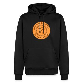 Archaeologist in Training - Orange Coin-esque - Men’s Premium Organic Hoodie - black - Front - Nico (187cm)