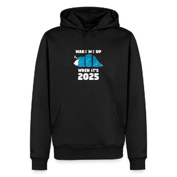 Wecke mich auf, wenn es 2025 dunkel ist - Männer Premium Bio Hoodie - Schwarz - Vorne - Nico (187cm)