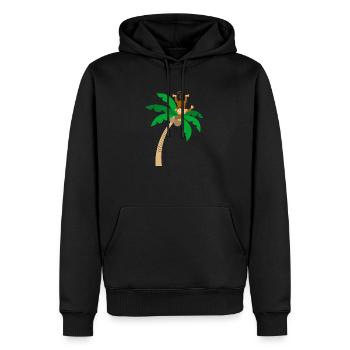 singe sur palmier qui saute avec regard amusant - Sweat à capuche Premium bio Homme - noir - Devant - Nico (187cm)
