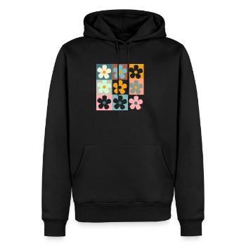 Fleurs marguerite rétro - Sweat à capuche Premium bio Homme - noir - Devant - Nico (187cm)