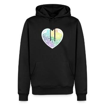 Coeur en Mandala et motifs de zentangle Arc en Cie - Sweat à capuche Premium bio Homme - noir - Devant - Nico (187cm)