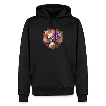 Totenkopf mit Blumen - Männer Premium Bio Hoodie - Schwarz - Vorne - Nico (187cm)