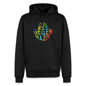 DJs gegen Nazis rundes Logo Regenbogen Design - Männer Premium Bio Hoodie - Schwarz - Vorne - Nico (187cm)