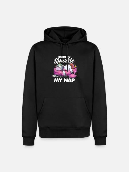 Born To Sparkle Cartoon Unicorn - Mannen Premium Bio hoodie - zwart
