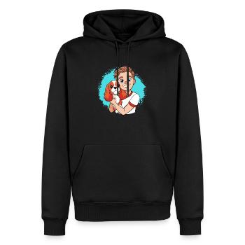 Cavalier King Charles Spaniel Kuscheln mit Mensch - Männer Premium Bio Hoodie - Schwarz - Vorne - Nico (187cm)