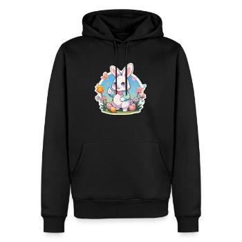 Lapin de Pâques marchant sous le soleil printanier - Sweat à capuche Premium bio Homme - noir - Devant - Nico (187cm)
