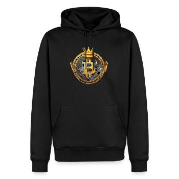 King Bitcoin - Cooles Bitcoin Logo - Männer Premium Bio Hoodie - Schwarz - Vorne - Nico (187cm)