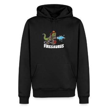 Firesaurus Dinosaure Pompier Dessin animé - Sweat à capuche Premium bio Homme - noir - Devant - Nico (187cm)