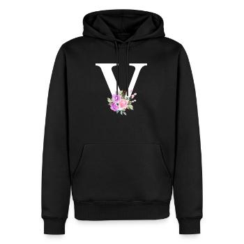Lila floraler V-Buchstabe - Männer Premium Bio Hoodie - Schwarz - Vorne - Nico (187cm)
