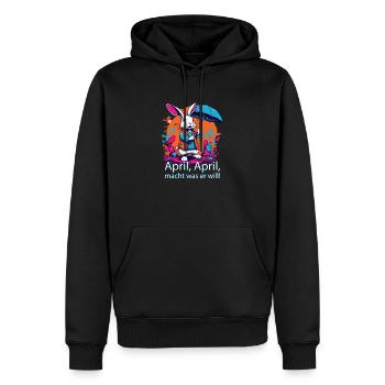April, April, macht was er will Hase mit Schirm - Männer Premium Bio Hoodie - Schwarz - Vorne - Nico (187cm)