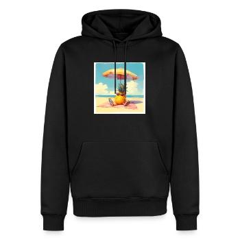 Funny pineapple sunbathing on the beach under an umbrella - Men’s Premium Organic Hoodie - black - Front - Nico (187cm)