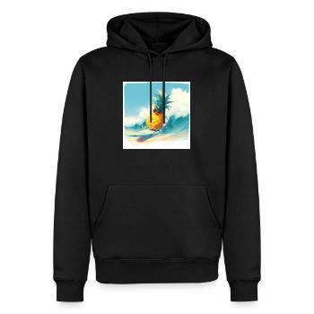 Drôle d’ananas surfant sur les vagues - Sweat à capuche Premium bio Homme - noir - Devant - Nico (187cm)