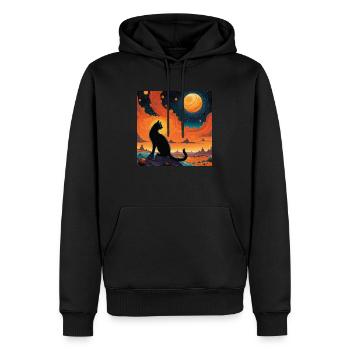 Illustration de chat noir assis - Sweat à capuche Premium bio Homme - noir - Devant - Nico (187cm)