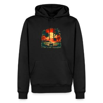 Mit dem Auto in den Sonnenuntergang - Männer Premium Bio Hoodie - Schwarz - Vorne - Nico (187cm)
