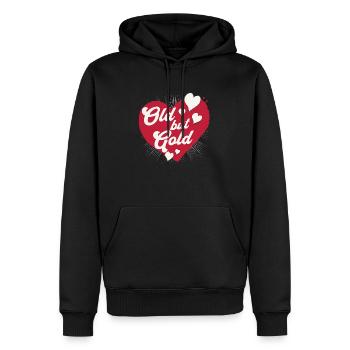 Old but Gold with a red heart for the dearest - Men’s Premium Organic Hoodie - black - Front - Nico (187cm)