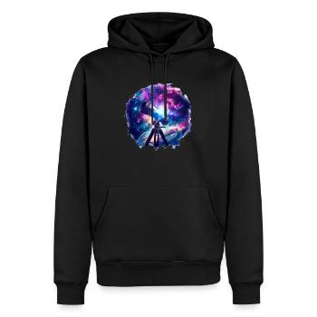 Découvrez les merveilles du cosmos avec le télescope - Sweat à capuche Premium bio Homme - noir - Devant - Nico (187cm)