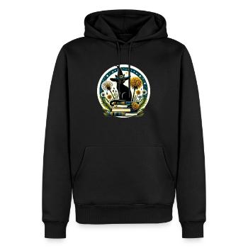 Büchersüchtige Katze Hexe - Männer Premium Bio Hoodie - Schwarz - Vorne - Nico (187cm)