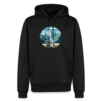 Adventure Friends, Wanderer mit Hund in den Bergen - Männer Premium Bio Hoodie - Schwarz - Vorne - Nico (187cm)