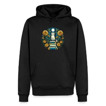 Chat blanc livresque - Sweat à capuche Premium bio Homme - noir - Devant - Nico (187cm)