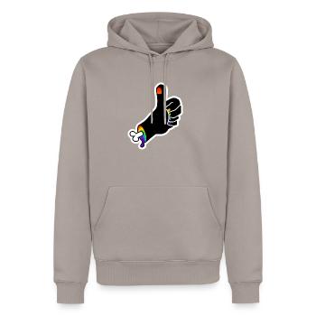 Daumen Hoch der Knochenhand : Sticky Queer Pride - Männer Premium Bio Hoodie - Taupe - Vorne - Nico (187cm)