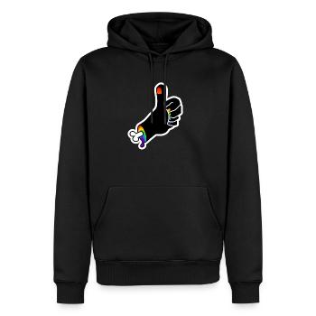 Pouce en l’air de la main d’os : Sticky Queer Pride - Sweat à capuche Premium bio Homme - noir - Devant - Nico (187cm)
