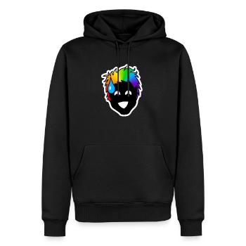 Nervöses, unsicheres Lachen : Sticky Queer Pride - Männer Premium Bio Hoodie - Schwarz - Vorne - Nico (187cm)