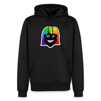 Großer Grinser : Sticky Queer Pride - Männer Premium Bio Hoodie - Schwarz - Vorne - Nico (187cm)