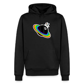 Regenbogen Planet : Sticky Queer Pride - Männer Premium Bio Hoodie - Schwarz - Vorne - Nico (187cm)