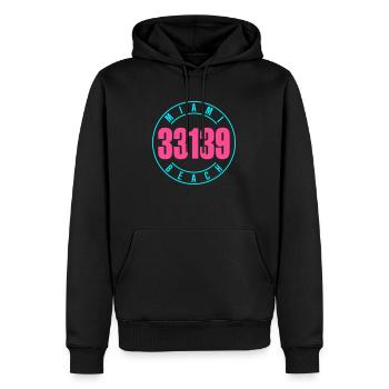 Miami Beach 33139 - Männer Premium Bio Hoodie - Schwarz - Vorne - Nico (187cm)
