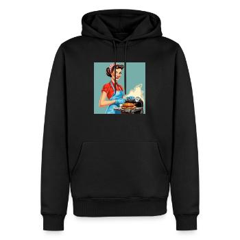 50s style pinup girl dressed as industrial worker - Männer Premium Bio Hoodie - Schwarz - Vorne - Nico (187cm)