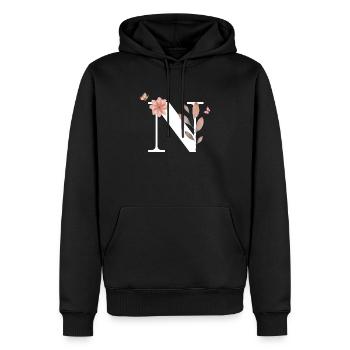 Lettre n fleurs sauvages aquarelles - Sweat à capuche Premium bio Homme - noir - Devant - Nico (187cm)