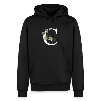 lettre c botanique vert - Sweat à capuche Premium bio Homme - noir - Devant - Nico (187cm)