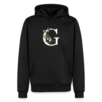lettre g botanique vert - Sweat à capuche Premium bio Homme - noir - Devant - Nico (187cm)