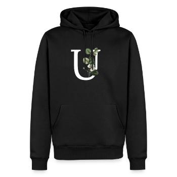 lettre u botanique vert - Sweat à capuche Premium bio Homme - noir - Devant - Nico (187cm)