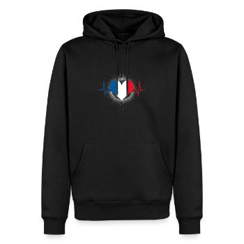 France Battement de Cœur Drapeau Français Fierté - Sweat à capuche Premium bio Homme - noir - Devant - Nico (187cm)