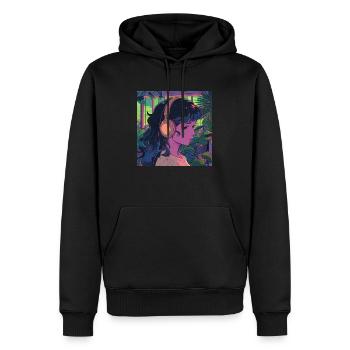Pflanzen und Musik - hochwertiger Modedruck - Männer Premium Bio Hoodie - Schwarz - Vorne - Nico (187cm)