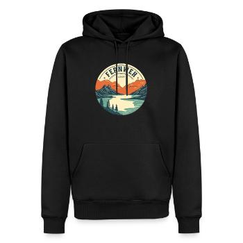 Fernweh - Reisen - Leben - Berge - Männer Premium Bio Hoodie - Schwarz - Vorne - Nico (187cm)