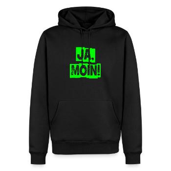 Ja Moin! - Guten Morgen - Nordsee - Ostsee - Anker - Männer Premium Bio Hoodie - Schwarz - Vorne - Nico (187cm)