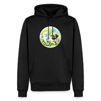 Hund und Katze in Harmonie - Männer Premium Bio Hoodie - Schwarz - Vorne - Nico (187cm)