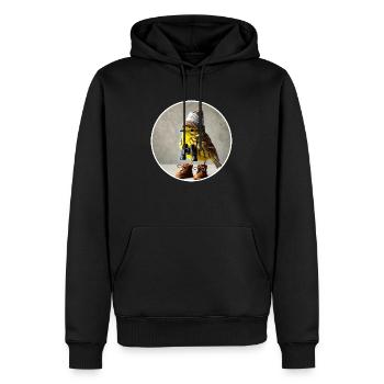 Marteau jaune avec casquette et jumelles - Sweat à capuche Premium bio Homme - noir - Devant - Nico (187cm)